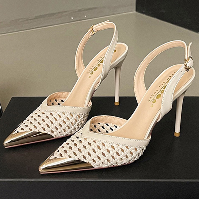 Shoe Tree - BIGTREE ファッション中空織スリムヒールサンダル女性の靴夏の高度な金属尖ったハイヒール女性パンプス小剣 8.5 センチメートル
