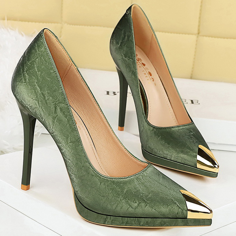 Shoe Tree - BIGTREEシューズ 11.5cm レディースパンプス セクシーハイヒール メタルポインテッドトゥ スティレット